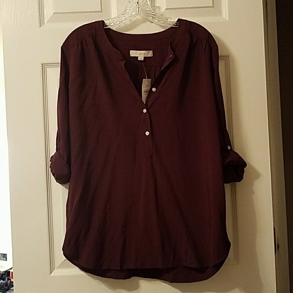 LOFT Tops - Eggplant 3/4 Roll-Up Sleeve Blouse
